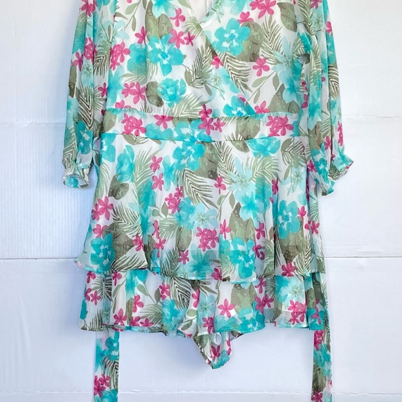 CATO Romper, size 14, zipper green white quarter sleeve underlay short - Picture 8 of 9